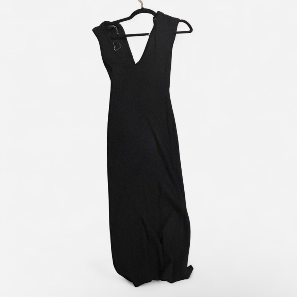 Almost Famous Black Maxi Rose Gold zip back Plunge sweater Dress - Picture 2 of 5